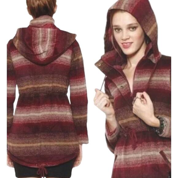 JACK BY BB DAKOTA Wool Blend Hooded Coat Zip Jacket Drawstring Ombre Red Small - Picture 1 of 16
